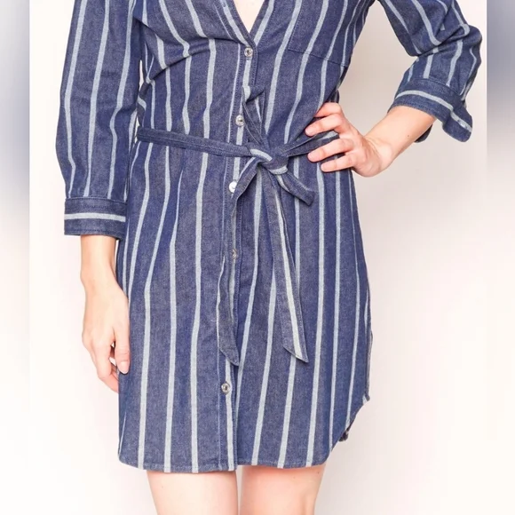 7 For All Mankind Denim Stripe Shirt Dress - Picture 4 of 11